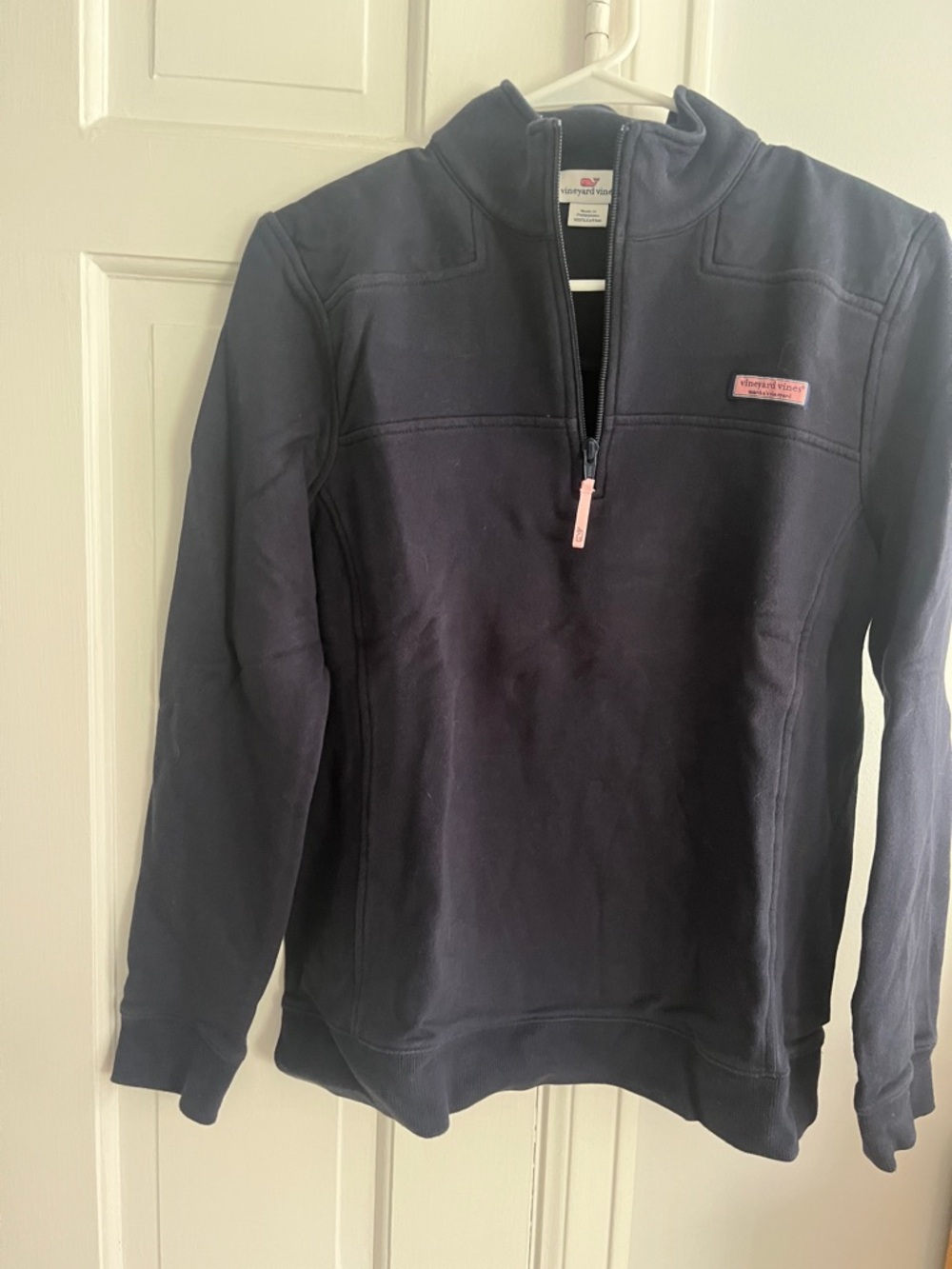 Vineyard Vines Navy Half-Zip Pullover with Pink Logo Accent